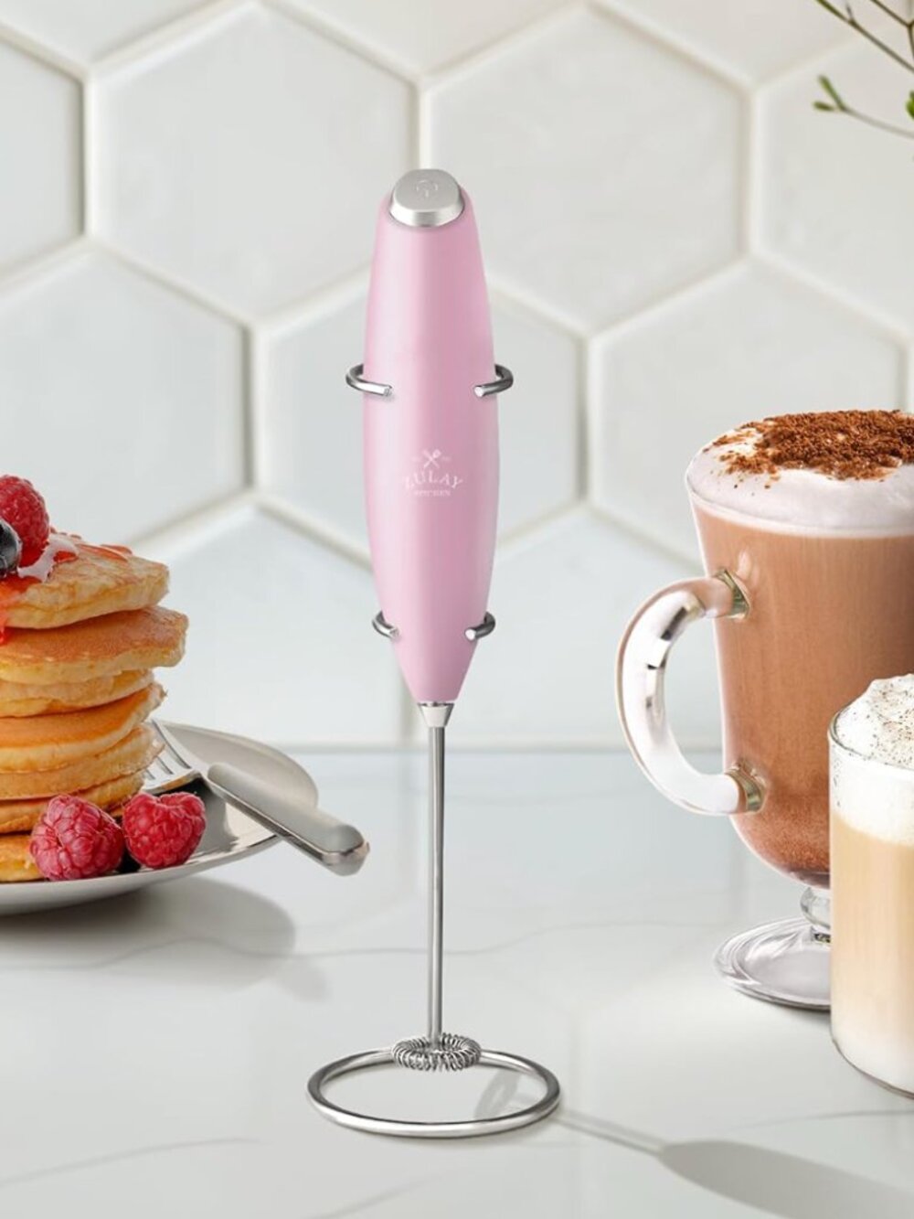 NEW Zulay Powerful Milk Frother for Coffee with Upgraded Titanium Motor - Pink